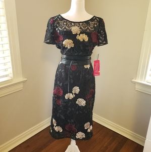 Tahari Black crimson tan dress